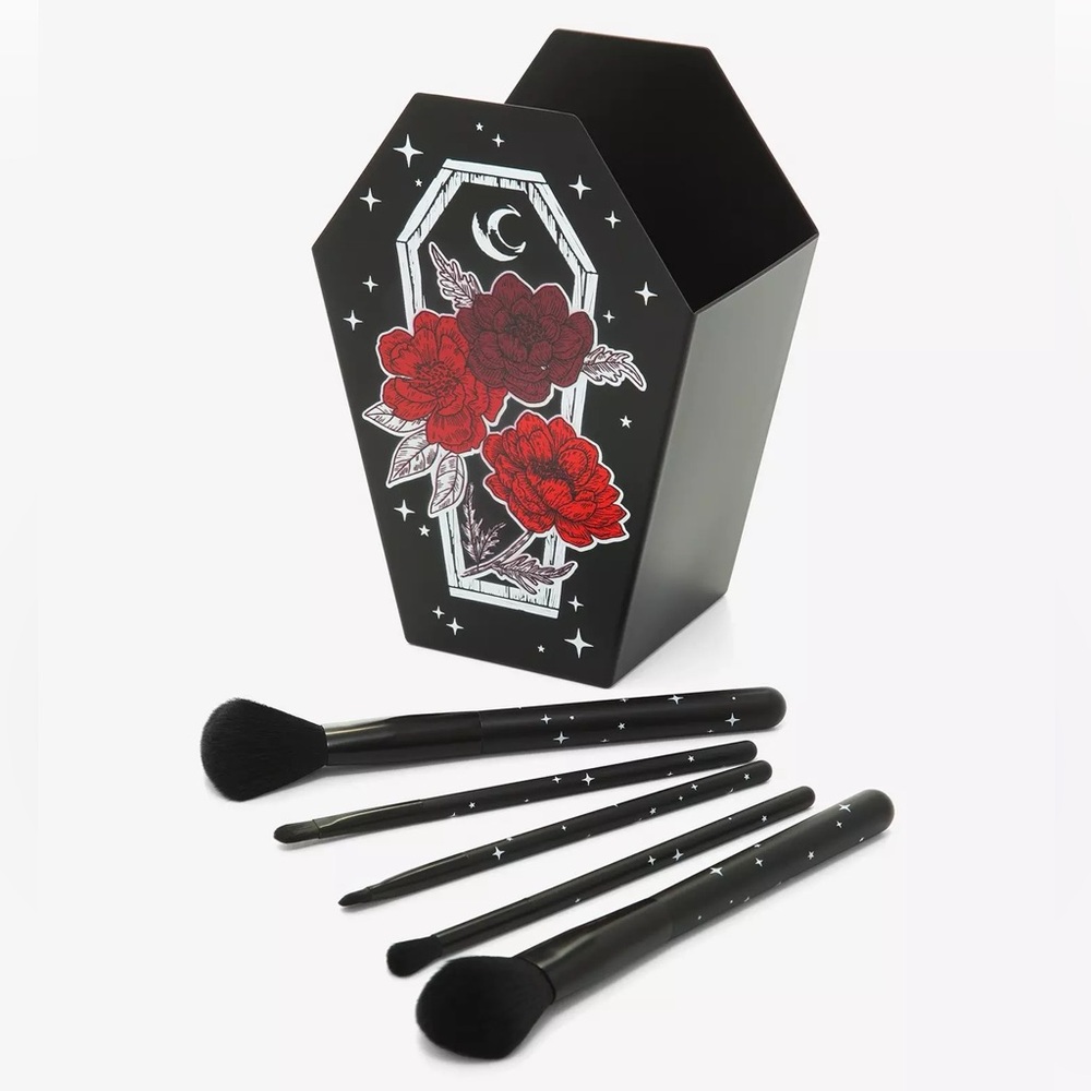 HOT TOPIC Floral Coffin MAKEUP BRUSH SET & HOLDER! Goth Celestial